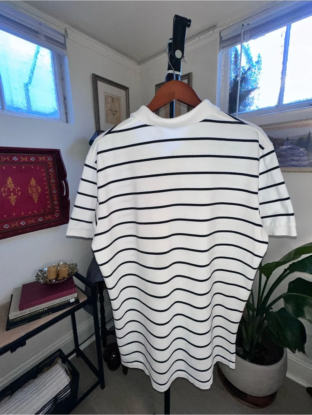 Ralph Lauren White Polo with Navy Stripes and Red Pony